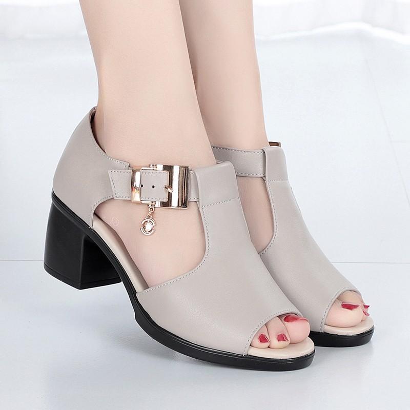 Giày sandal cao gót đế vuông nữ thời trang 5 phân siêu nhẹ sz 35-40 Nhung Shoes