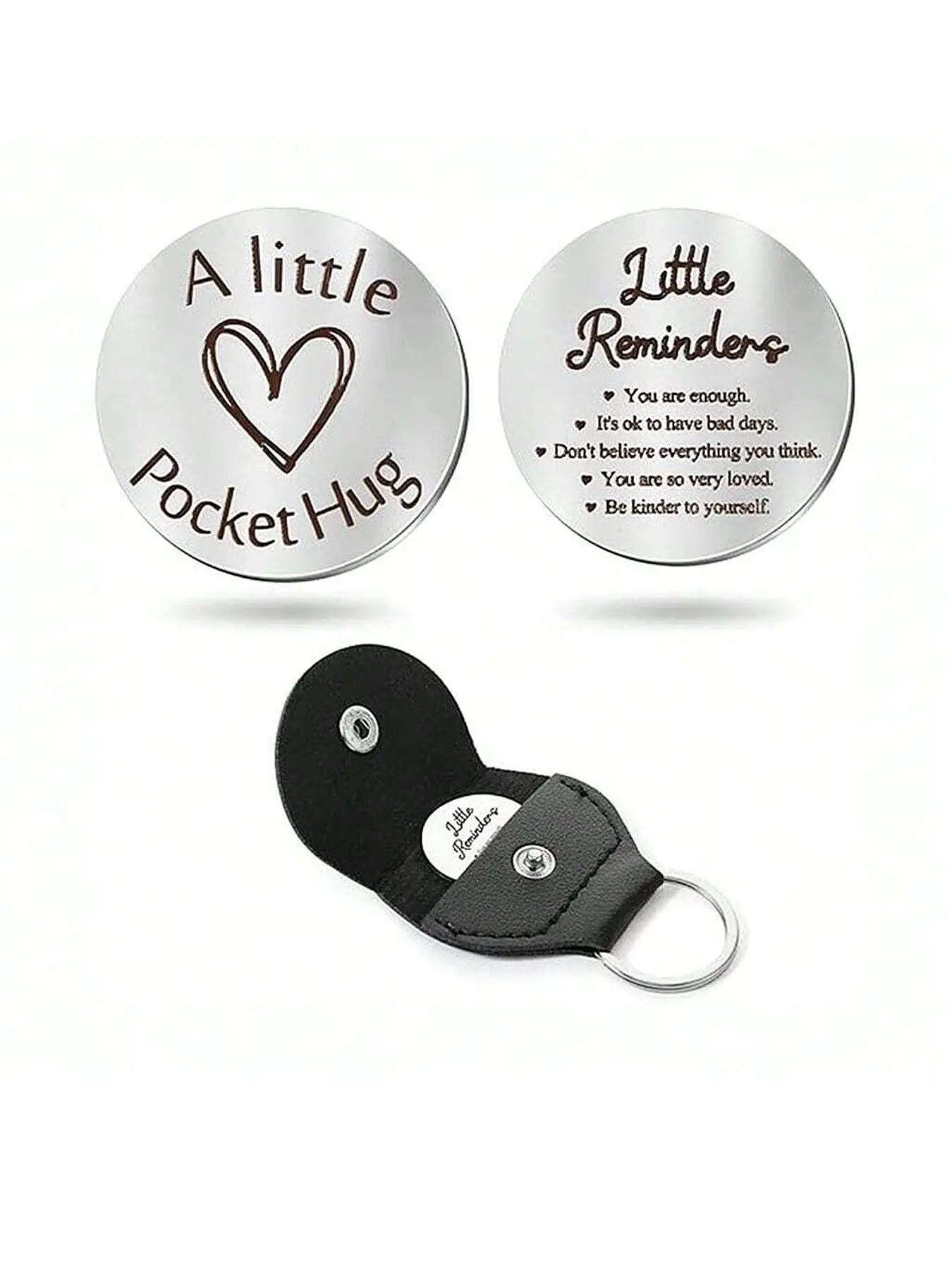 Personalized Slogan Pattern Keychain, Stainless Steel Double Sided Pocket Hug Token Keychain, Encouragement Long Distance Relationship Keepsake Inspirational Gifts