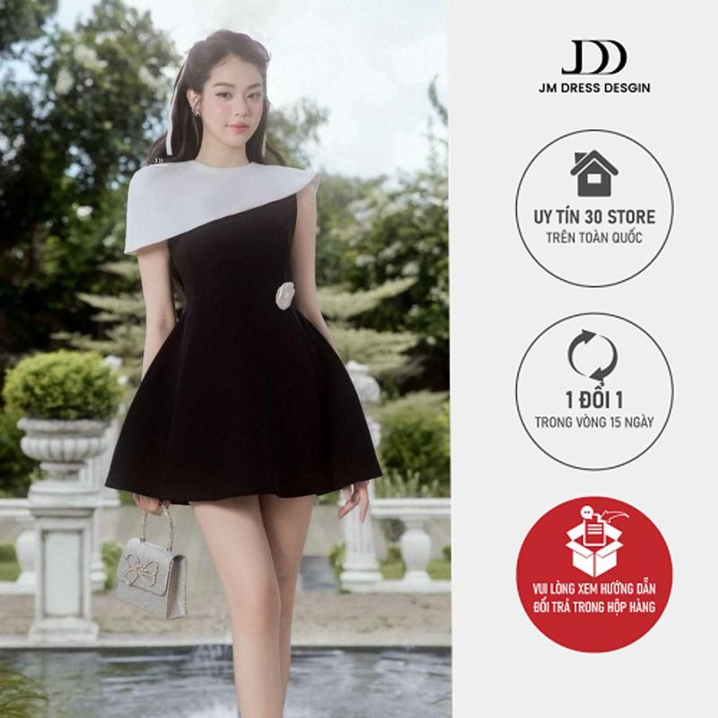 Đầm lệch vai xếp ly phối cape 1P01.2506K, đầm mặc đi tiệc sang chảnh, váy tiểu thư xinh JM Dress Design