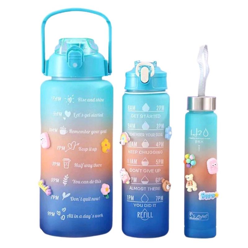 Sét 3 bình nhắc nhở uống nước theo giờ siêu hot 3 bình  trong 1 ( 2000ml+ 900ml+500ml) giao màu ngẫu nhiên