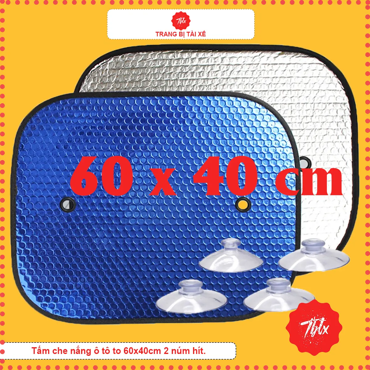 Miếng che nắng ô tô bản to 60x40cm 2 núm hít tấm che nắng ô tô màu bạc hình tròn che kính lái kính sau cửa bên-TAMXANHTO
