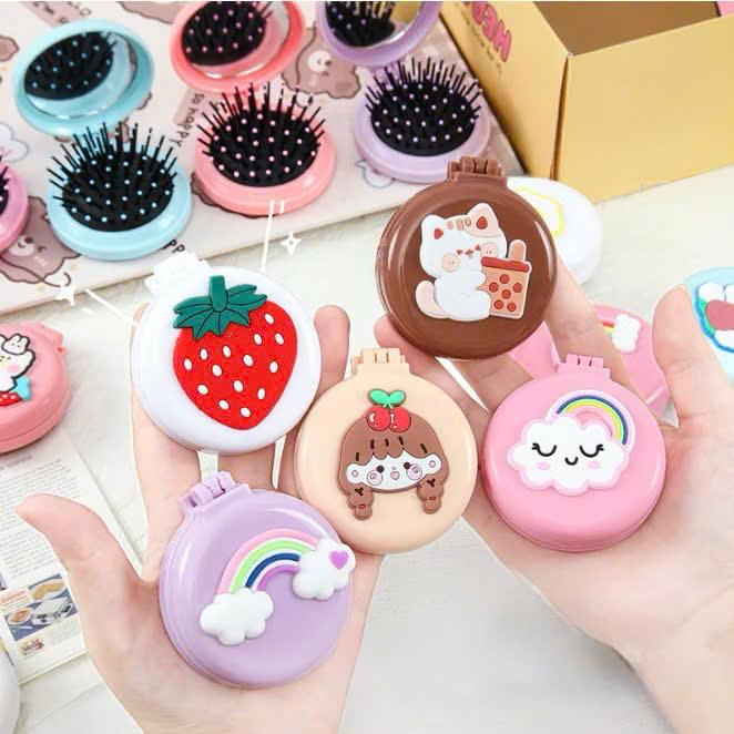 Lược kèm gương gấp mini bỏ túi nhiều kiểu xinh xắn dễ thương OT09 Tiluca