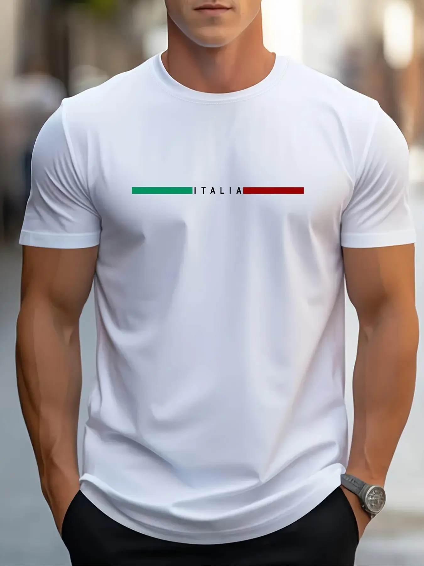 Men's Regular Fit Letter & Flag Print Round Neck Tee, Casual Short Sleeve Crew Neck T-shirt for Summer, Fashion Men's Top for Daily Wear