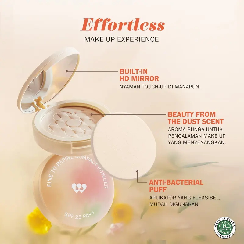 【GIFT】BNB barenbliss Korean Bloomatte Fine to Refine Compact Powder 「24H oil control」- Bedak Padat Waterproof | Bedak ringan dengan kontrol minyak hingga 24 jam, waterproof, sweatproof, dan dilengkapi SPF 25 PA++. 3