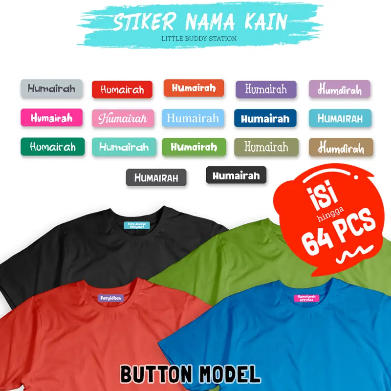 Stiker Label Nama Baju Kain Setrika Custom Anak Anti Air Sticker Sablon Baju Kain Nama Anak Santri Pondok Waterproof Tinggal Setrika Model Button 0