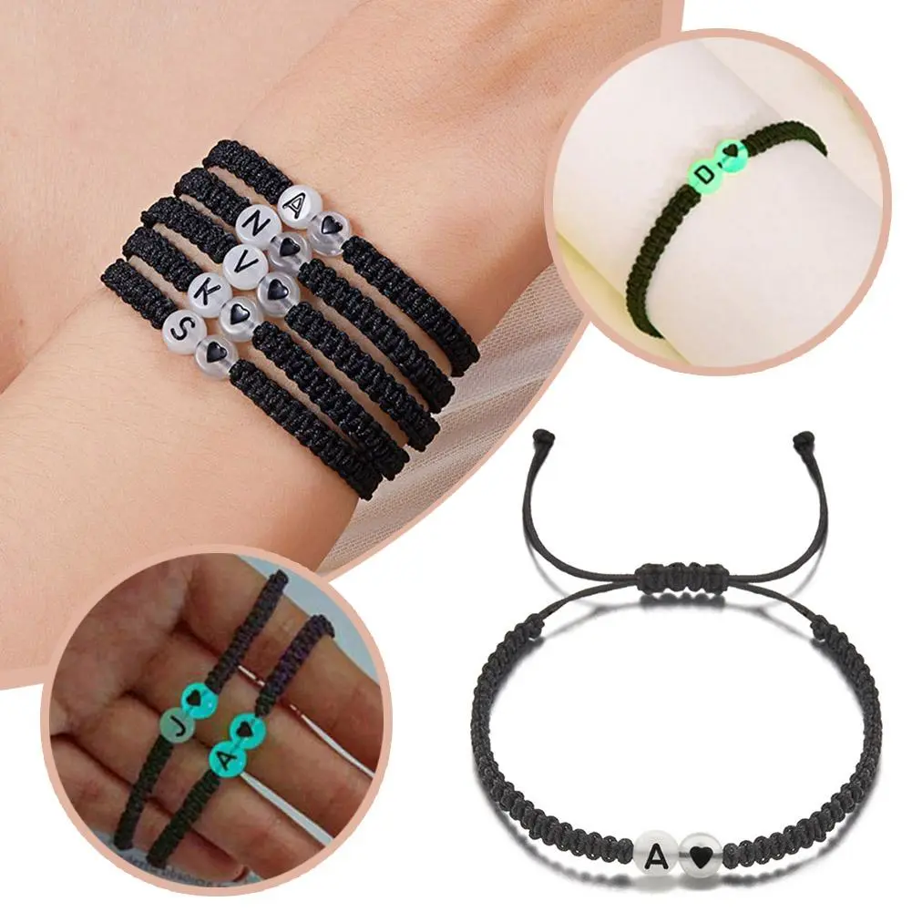 New Fashion 26 Letters Hand-woven Bracelet Unique Luminous Bracelet White Peach Heart Couple Woven Bracelet
