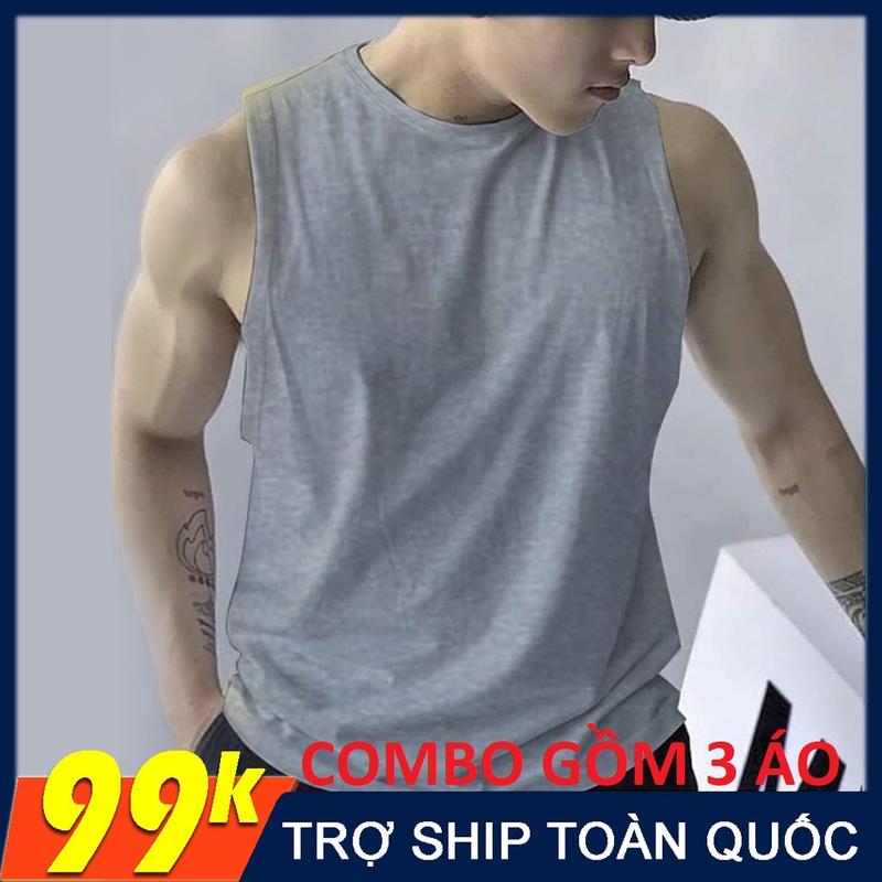   HCM Combo 3 Áo thun ba lỗ nam tanktop chuẩn gym mặc nhà dạo phố - Áo thun trơn nhiều màu - Thun cotton thoáng mát 