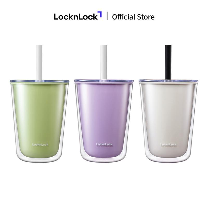 Ly nhựa 2 lớp LocknLock Bubble Tea cold cup 720ml kèm ống hút trân châu HAP529