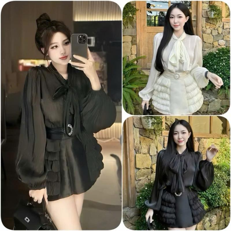 S822 TÁO ĐỎ BIGSIZE 55-90KG SET THIẾT KẾ BIGSIZE 2 MÓN ÁO SƠ MI VOAN THẮT NƠ + CHÂN VÁY