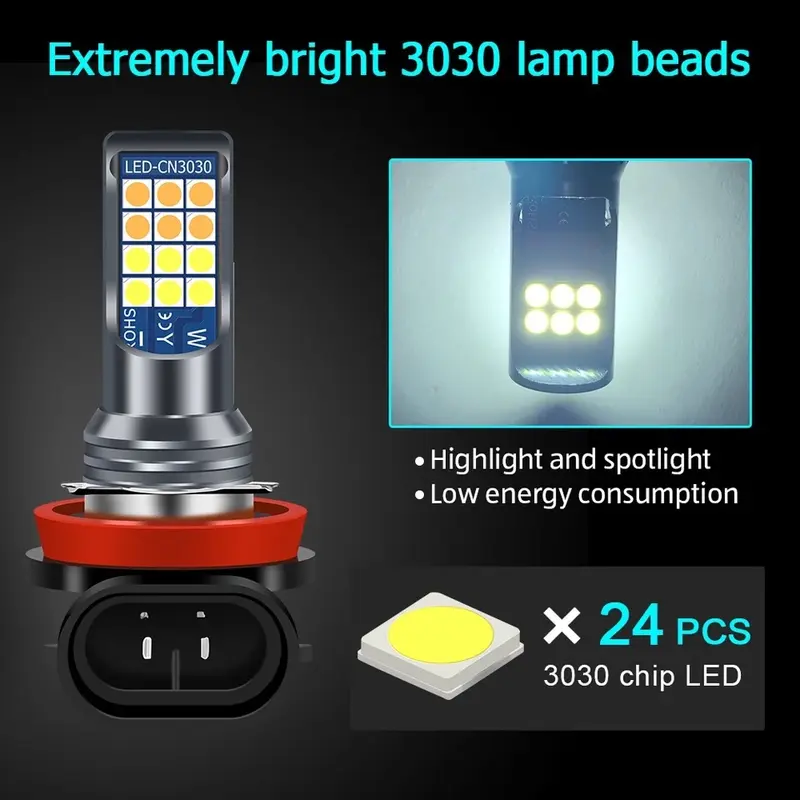 Foglamp Led Mobil 2 Warna H8 H9 H11 HB4 24 SMD 2 Pcs R315 Car 5