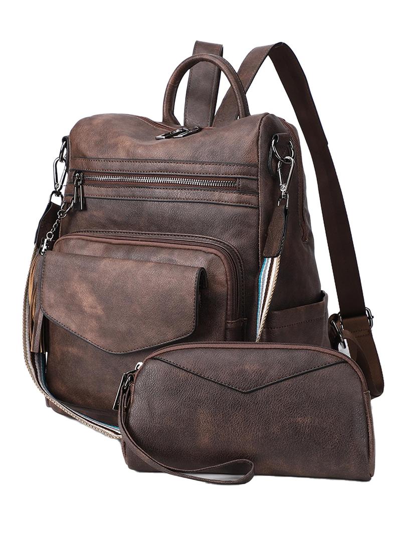 Product Introduction of Women's Fashionable Solid Color Backpack & Long Wallet, Casual Versatile Pu Leather Backpack & Hand Bag, Trendy All-match Bag Set for Daily Use 6