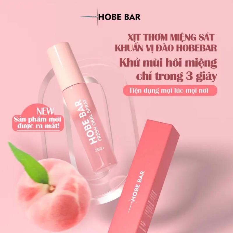 Xịt thơm miệng Hobebar 20ml diệt khuẩn thơm mát vị đào và vị bạc hà khử mùi hôi chỉ trong 3s giúp bạn tự tin hơn Xịt Miệng Nữ