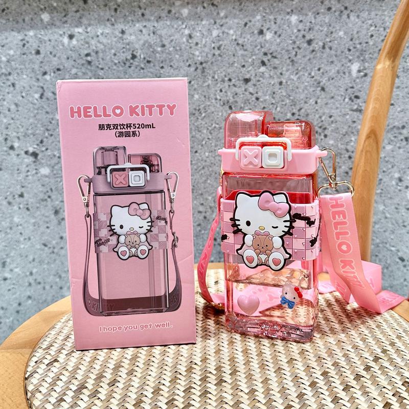 Product Introduction of Sanrio Tritan Plastic Water Cup Double Drink Kids Water Bottles Portable Tumbler  Mug With Straw  School Day Birthday Gift  Kuromi Cinnamoroll Hellokitty Reusable Bottled Drinkware Washable 11