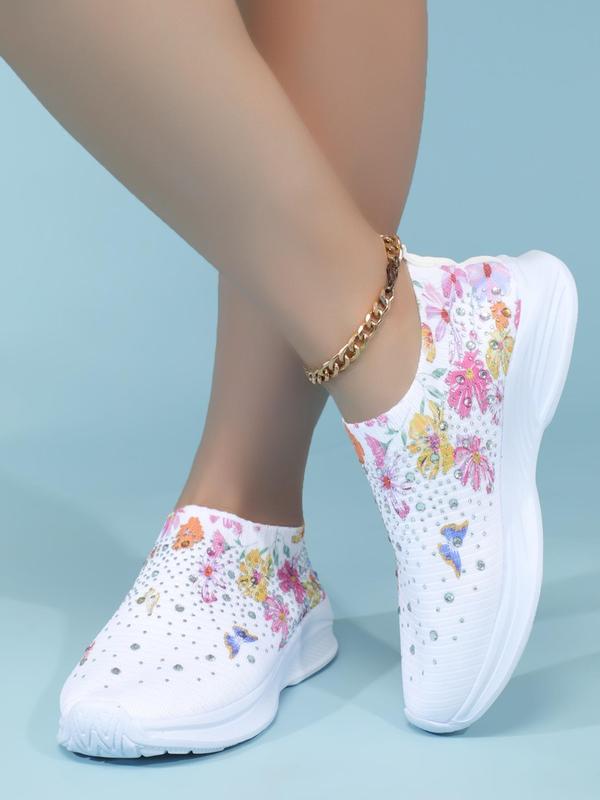 Minimalist Casual Floral Pattern Sports Shoes As Galentine's Day & Lovers Day Outfits, Round Toe Lightweight Slip on Sneakers for Girlfriend for All Seasons 1