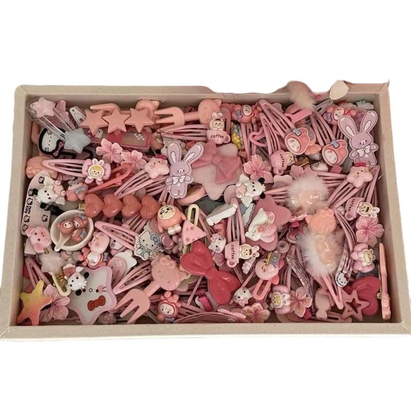 Set 50 kẹp tóc mix hình ngẫu nhiên siêu cute tone màu hồng cam Women Nữ Hoa