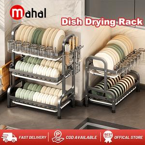 Dish Rack Organizer Stainless Steel Over Sink Dish Drying Rack Storage Rack Kitchen Dish Drainer Nonslip Kitchen Multipurpose Rack Hook Chopstick Knives Rubber