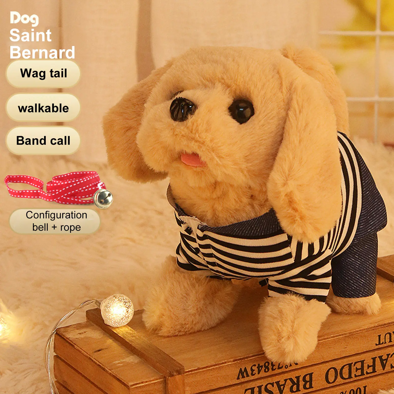 Habtter Interactive Plush Toy Puppy Walking Barking Tail Wagging Gift Battery Operated Electronic Dog for Kids