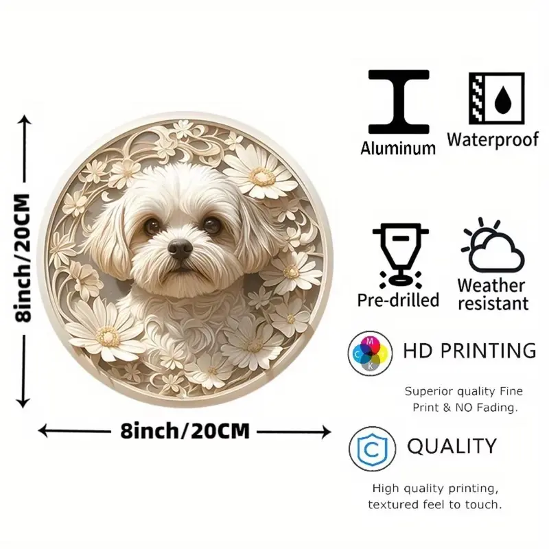 Summer Themed Dog Pattern Round Wall Sign, Durable & UV Resistant Wall Decor, Wall Art for Home, Tavern Or Club Decoration 1
