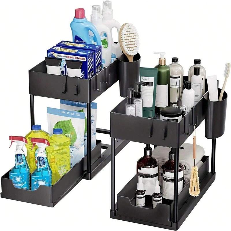 Pull Out Organizer, 1 Count Multifunctional Double-layer Sundries Storage Rack, Sink Multi-grid Drawer Home Storage Holder for Kitchen, Bathroom 2