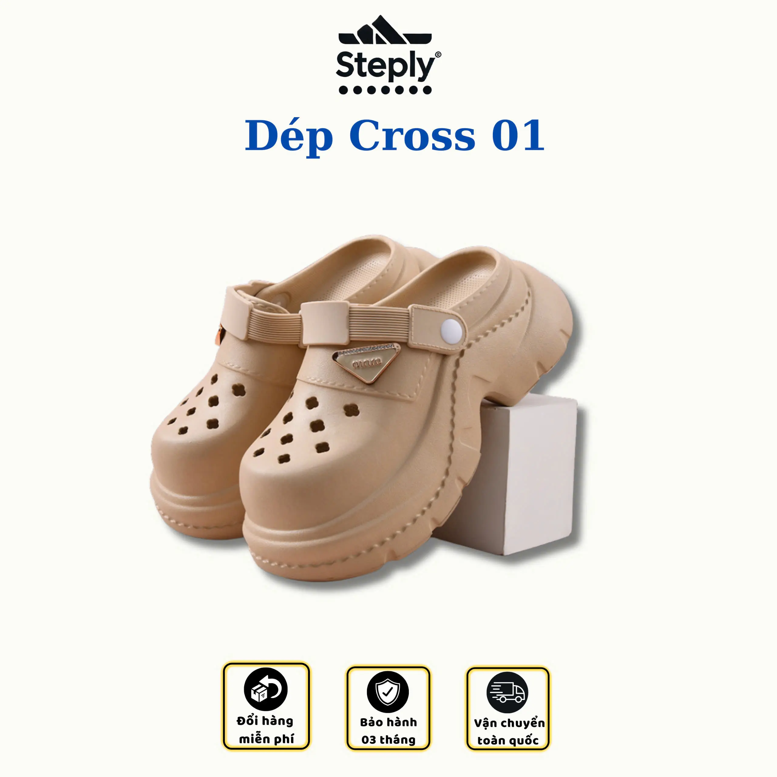 Dép Cross Đế Cao Steply Cho Nữ Đi Biển Mùa Hè Chống Trượt, EVA Thoáng Khí Không Mùi Cross 01