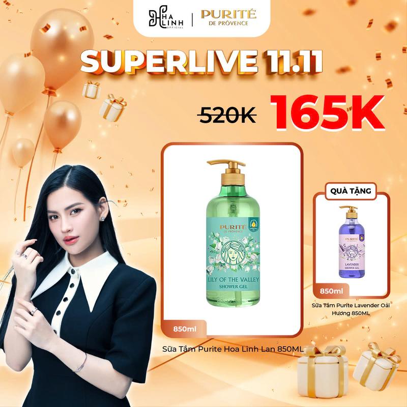 [VHL x Purite] [MUA 1 TẶNG 1] Sữa Tắm Purite Hoa Linh Lan (Lily Of The Valley) 850ML + Tặng Sữa Tắm Purite Oải Hương (Lavender) 850ML