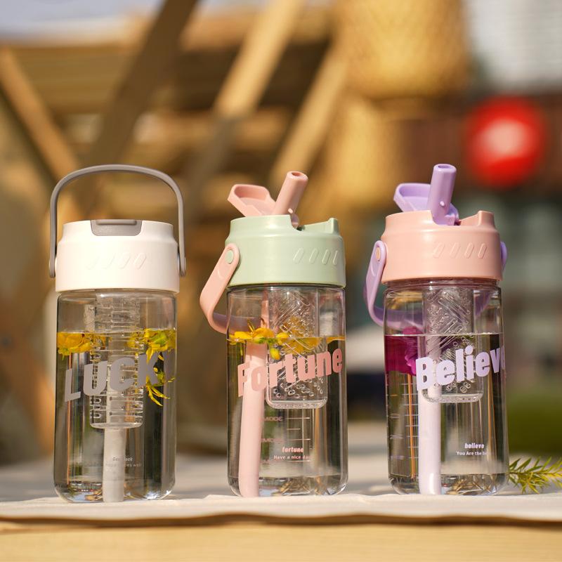 Botol Minum 800ML Transparan Infused Water Bottle Sedotan dan Ganggang ...