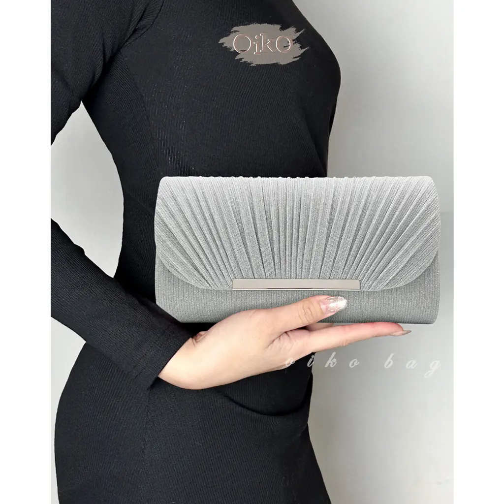 OIKO Alisha Clutch Tas Pesta Wanita Glitter Polos Silk Satin Untuk Kondangan Perempuan Party Bag Wedding Gift Kado Seserahan Nikahan Hantaran Bridemaids Mewah Elegan Import Korean Style