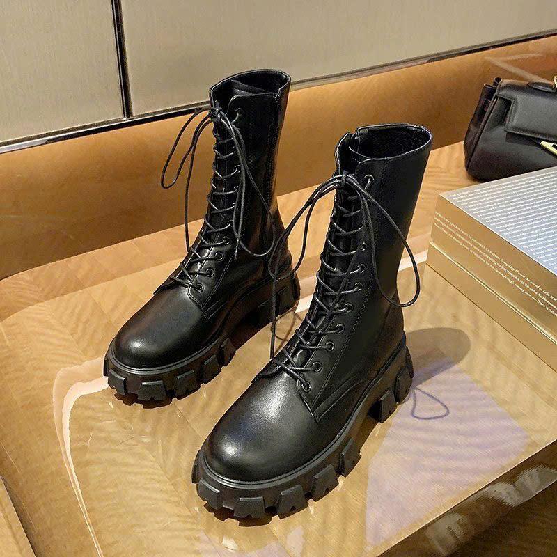 Bốt Cao Cổ Nữ tăng chiều cao 1900 Ngang bắp chân Cao Su Boot GiàY Shoes Cổ Cao Nhung
