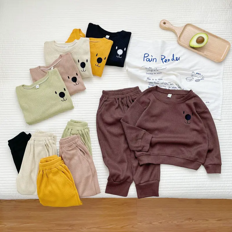 Bộ dài tay thêu mặt chú chó ngộ nghĩnh cho bé, Bộ Thu đông chất tổ ong cho bé trai_ bé gái Từ 8-23kg 5