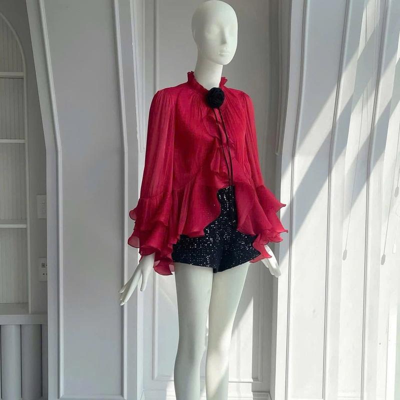 Set áo bèo phối form rộng cài hoa + quần short dạ cao cấp có thể tách rời cao cấp 0