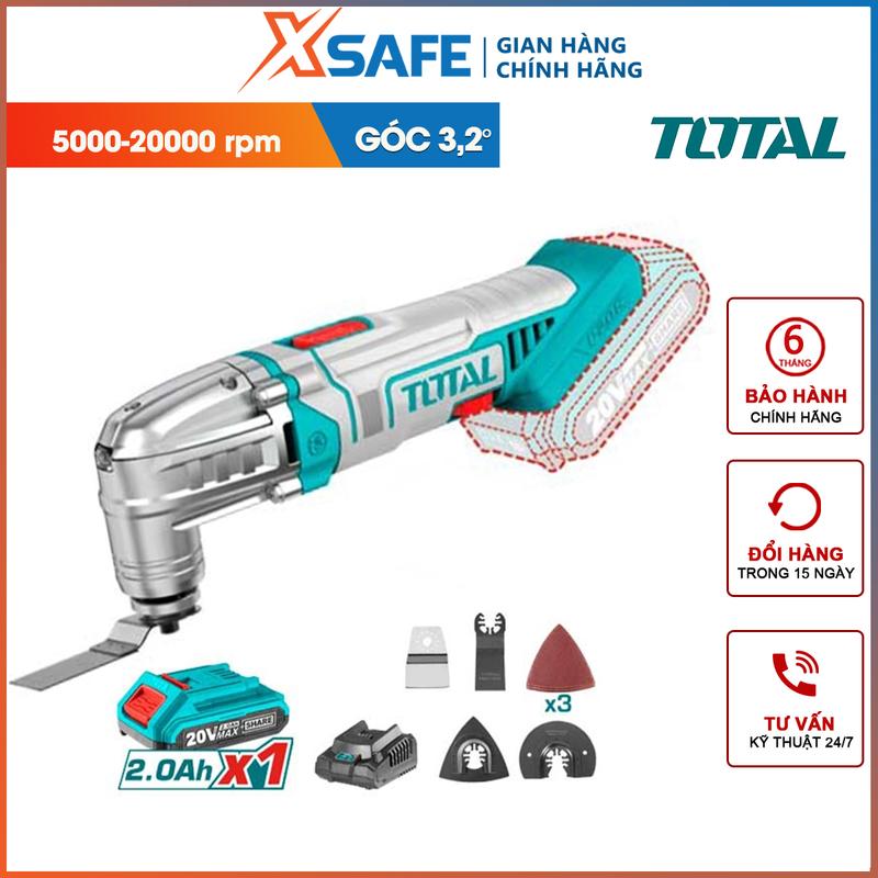 Máy cắt rung đa năng dùng Pin 20v Total, máy cắt gọc kèm theo nhiều phụ kiện
