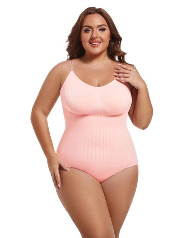 Plus Size Plain Adjustable Strap Shapewear Bodysuit, Summer Clothes, Casual Open Crotch Design Cami Bodysuit for Daily Wear, Women's Shapewear, Shapewear for Women 2