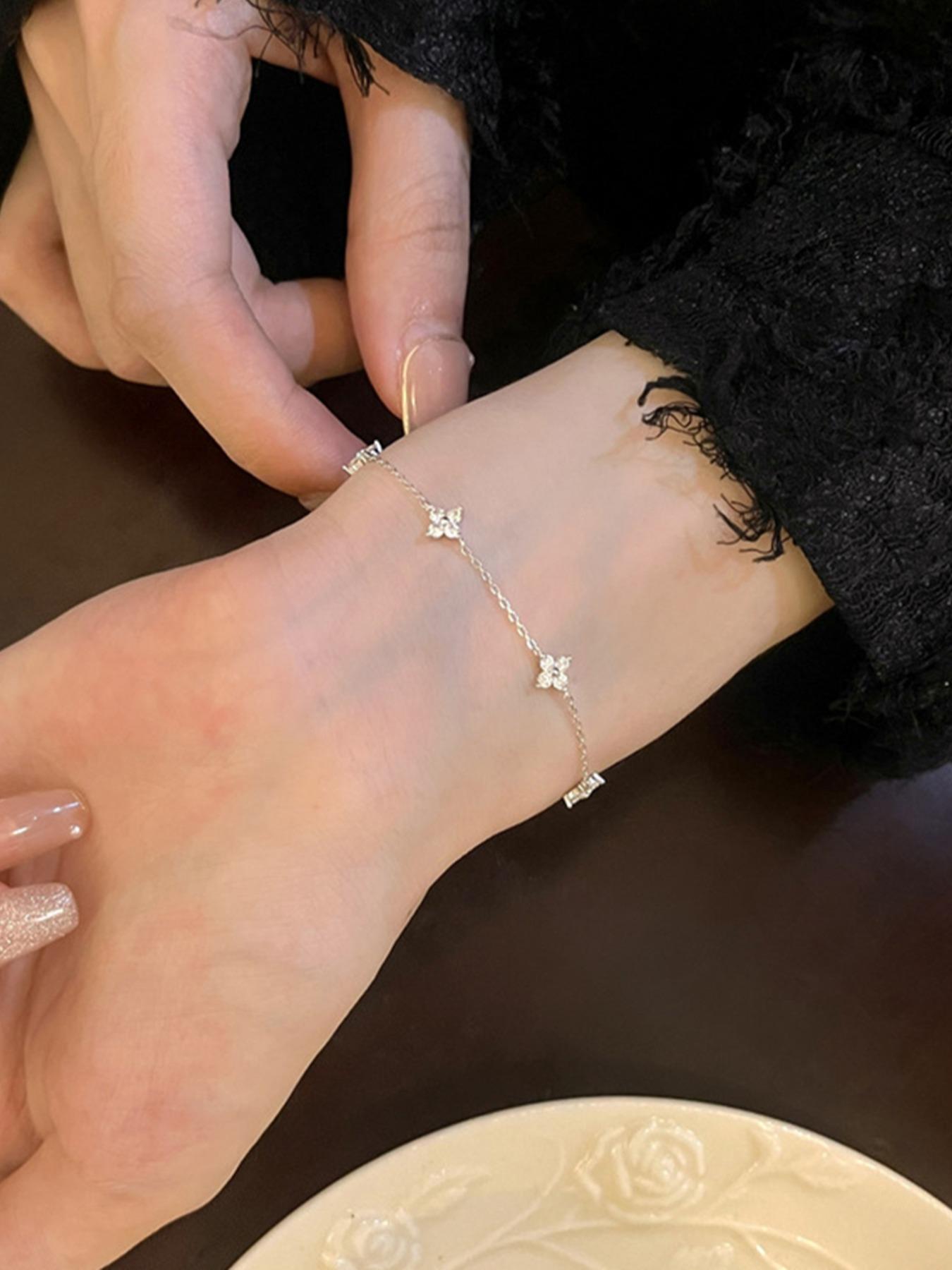 スターリングシルバー　ゴールド　ブレスレット　ヘストンデザインズ　匿名配送　レア 925スターリングシルバー エレガントな気質 キラキラ ジルコン飾り