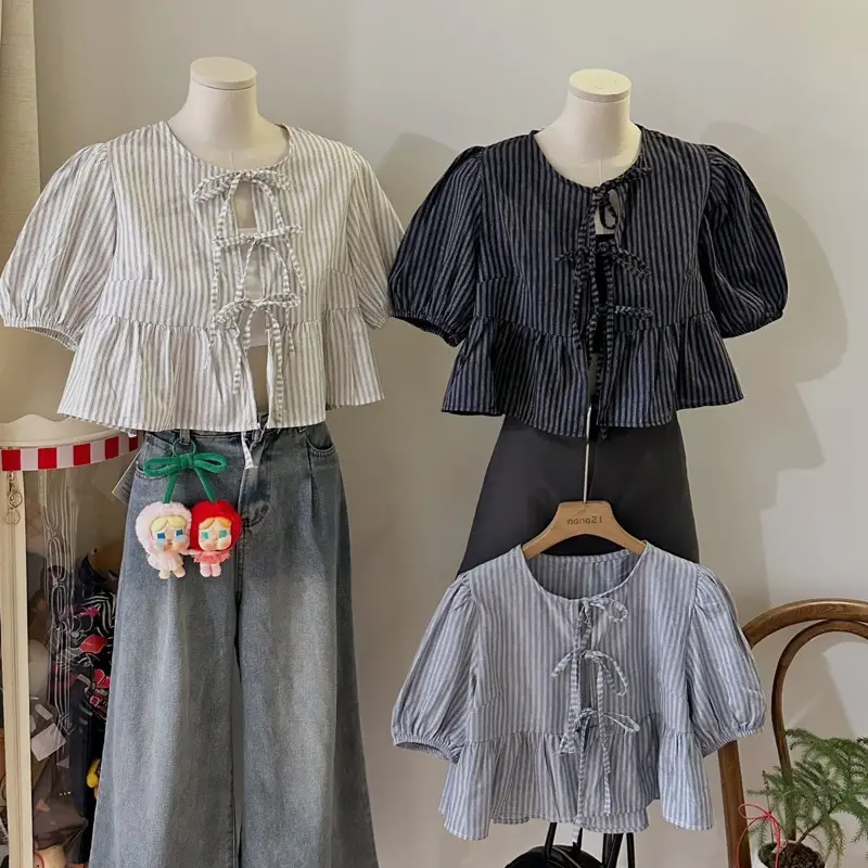 (Tặng áo quây) Áo babydoll kẻ buộc nơ Nana Nana21 A6739