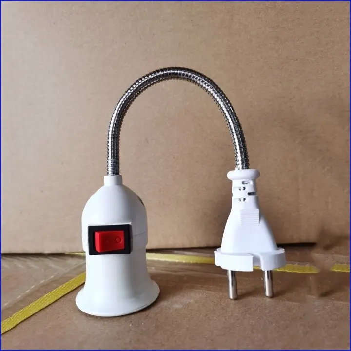 Đui đèn E27 lò xo xoay 360 kèm công tắc, Đui bóng đèn e27 thiết kế nhỏ gọn có lò xo uốn cong đa năng FERADO