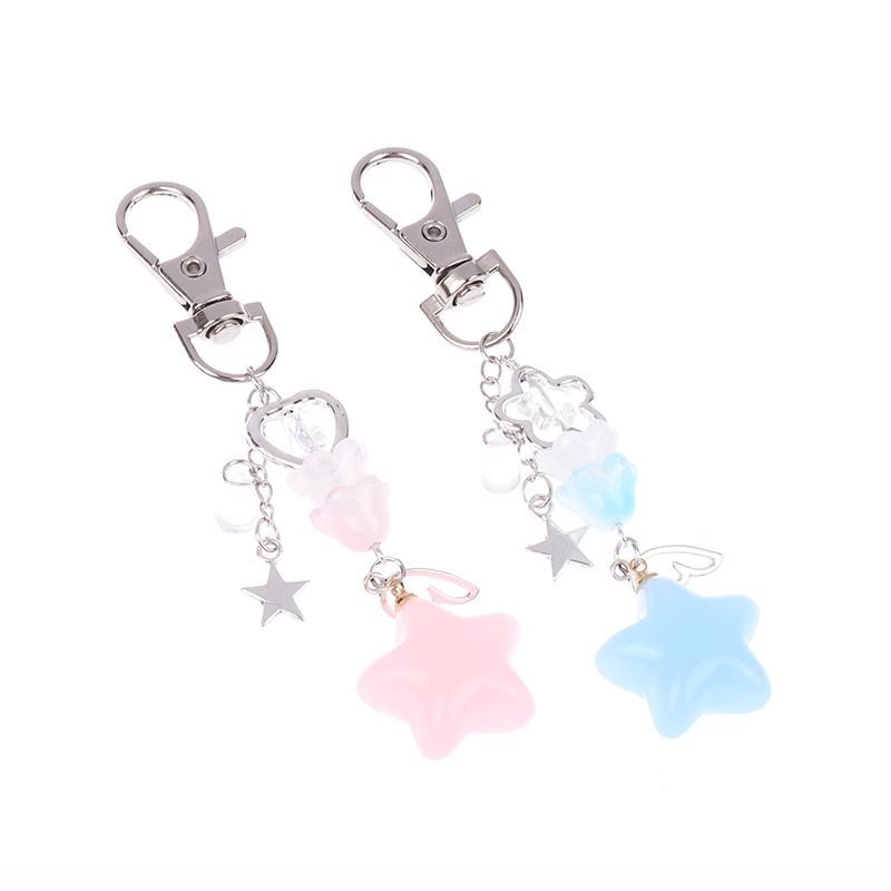 Product Introduction of Retro Cute Jelly Star Charm Keychain Handmade Pink And Blue Y2K Matching Keychain CCD Pendant Phone Chain 19