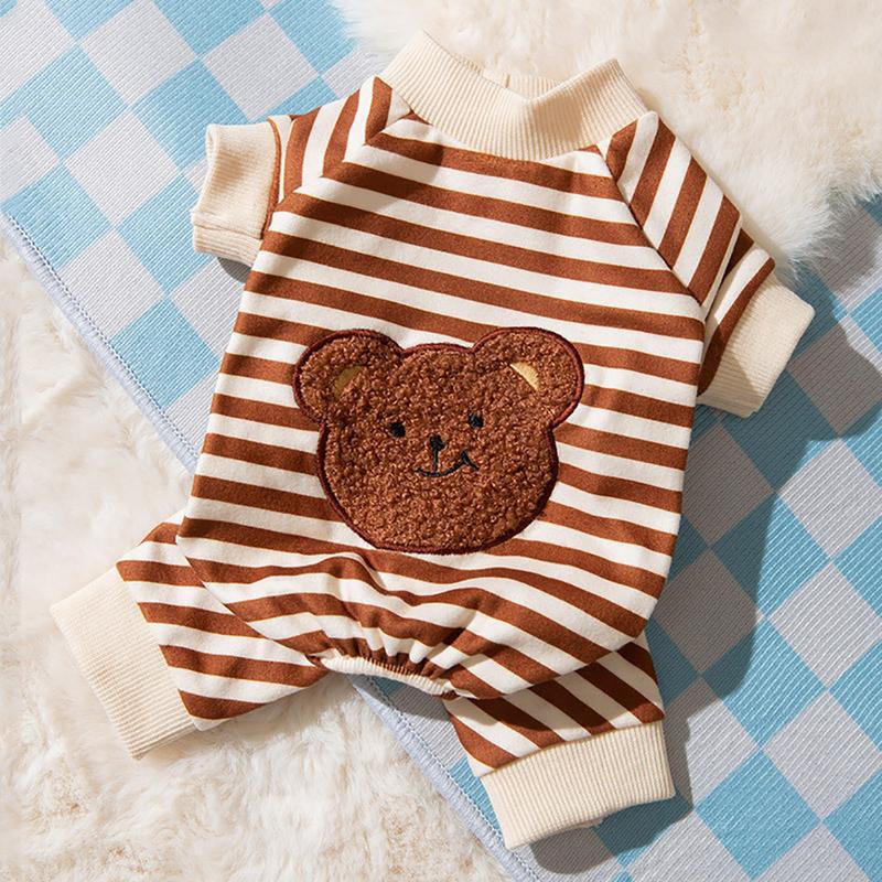 Spring Autumn Pet Striped Jumpsuit Sweet Pajamas Cute Cartoon Pattern Kitten Puppy Shirt Poodle Maltes Medium Small Dog Clothes 7