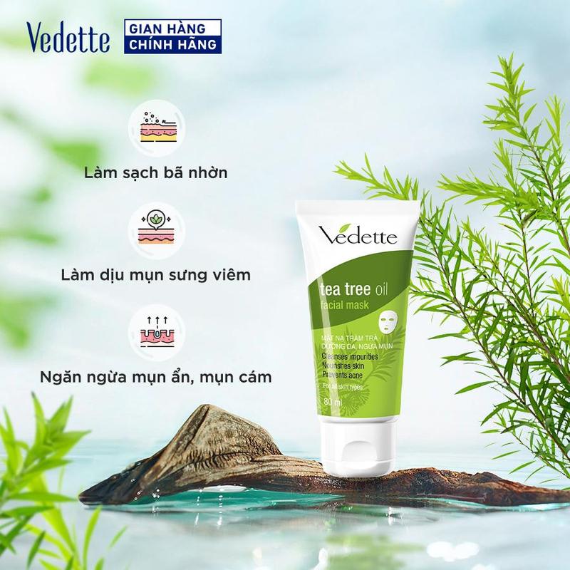 Mặt Nạ Đất Sét Vedette Tinh Dầu Tràm Trà Tea Tree Oil 80ml Giúp Lấy Dầu Nhờn Bụi Bẩn Làm Dịu Làn Da Chăm Sóc Da Hiệu Quả