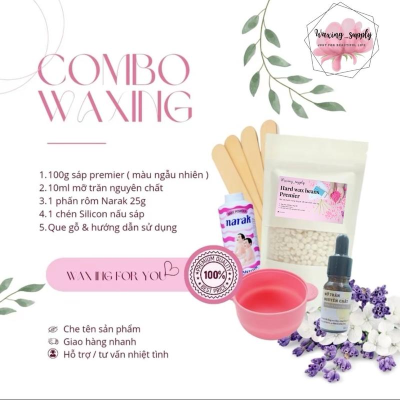 [Che tên sp] Combo wax lông siêu tiết kiệm gồm 100g sáp hạt cao cấp Premier+10ml mỡ trăn+phấn rôm+chén silicon. Tặng kèm que gỗ & HDSD wax lông. Women sisap  waxlonggiatot sap ria mép sáp  wax sáp  nhổ    cho nam sáp  nhổ râu tay long vung kin Waxing