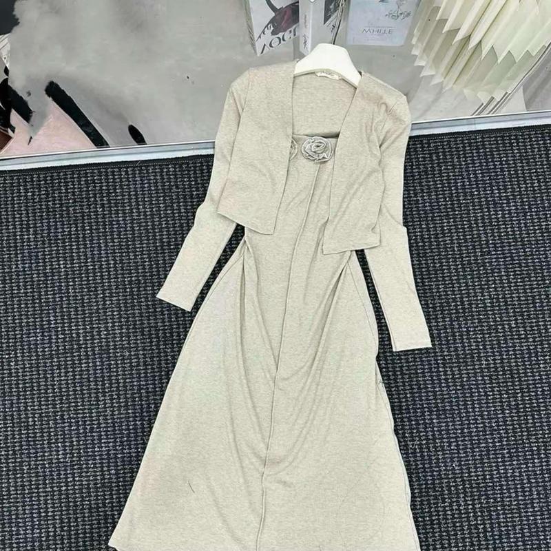  Set 2 chi tiết váy len hoa nổi kèm áo cardigan sang mềm ảnh thật shop tự chụp  