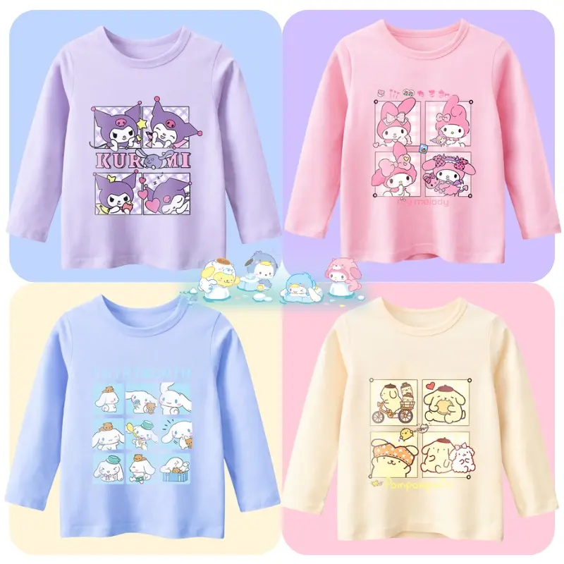 Girls Long-sleeved T-shirts Sanrio Cartoon Pattern Cotton Korean Style Leisure Fashion Tops