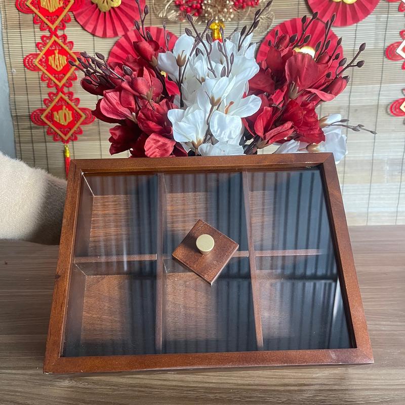 Khay hộp gỗ đựng mứt bánh kẹo Tết hộp hình chữ nhật