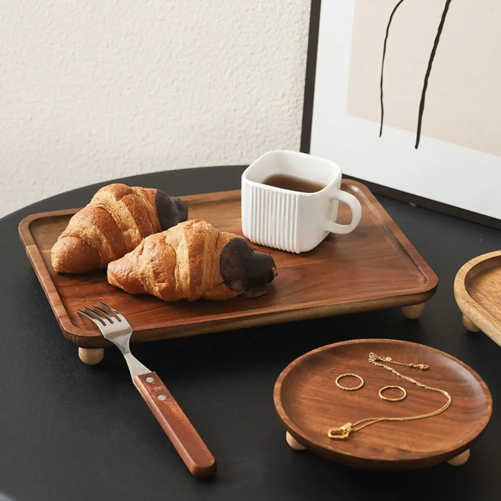 Easy To Use Retro Kitchen Serving Tray Solid Wood Decorative Wood Pedestal Stand Portable Reusable Serving Platter Home Decor