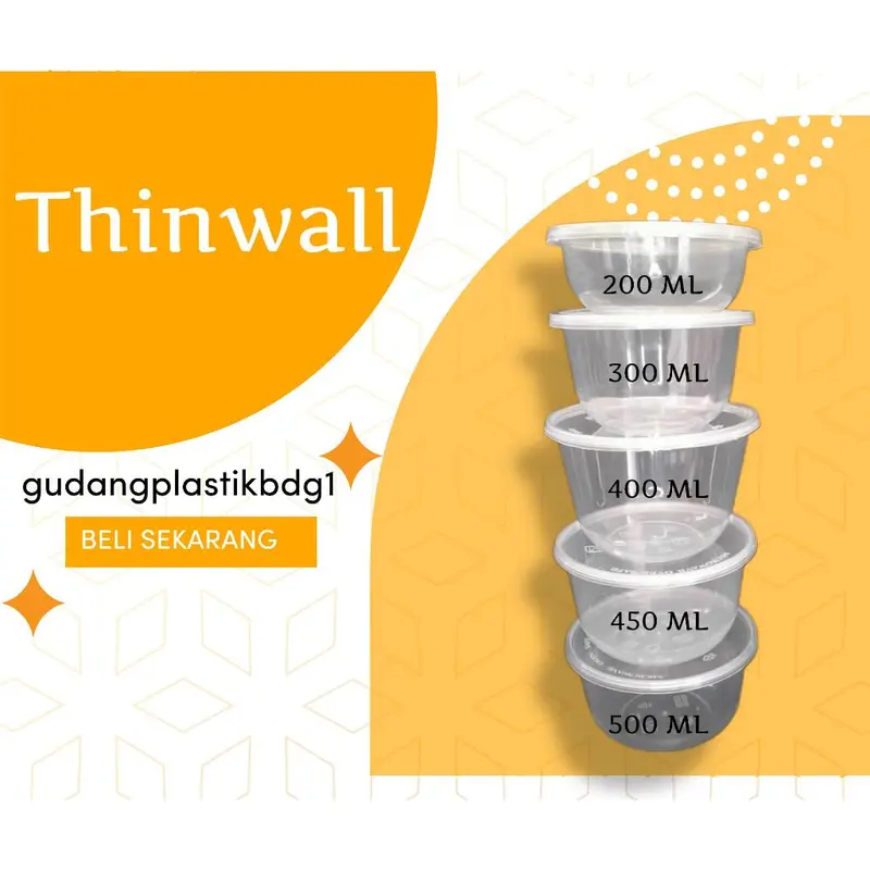 Thinwall BULAT mangkok salad sambal sayur 200ml 300ml 400ml 450ml 500ml + tutup cup puding pudding / BOWL mangkok plastik 0