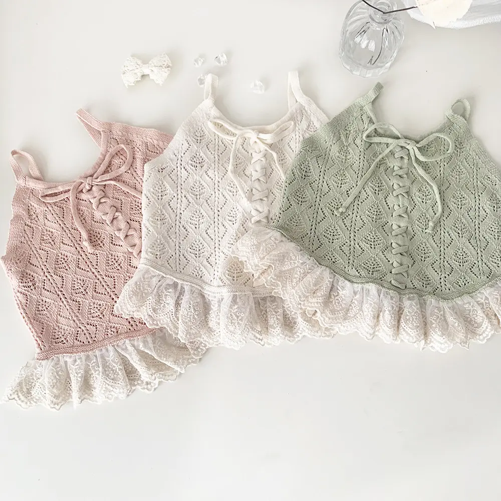 Áo 2 dây cột nơ xoè ren cho bé