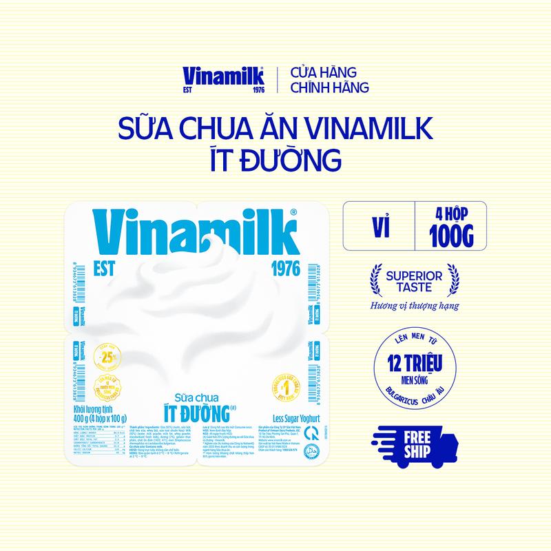 CHỈ GIAO THÀNH PHỐ LỚN BÁN KÍNH 10KM Sữa chua ăn Vinamilk ít đường 100g Yaourt