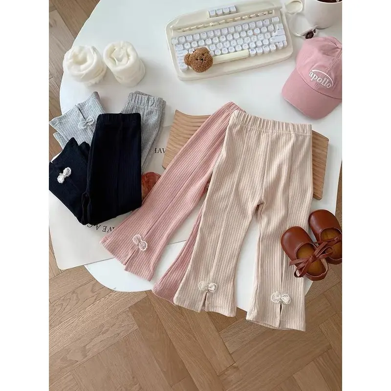 Quần Dài Ống Loe Cho Bé Gái, Quần Dài Dễ Phối Đồ Thời Trang, Có Nơ, Co Giãn, Quần Thường Ngày Thích Hợp Cho Trẻ Em, Thời Trang 1