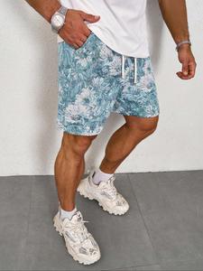 Men's All Over Print Drawstring Waist Sports Shorts, Casual Comfy Breathable Sports Shorts for Summer, Men's Sport & Outdoor Clothing for Daily Wear