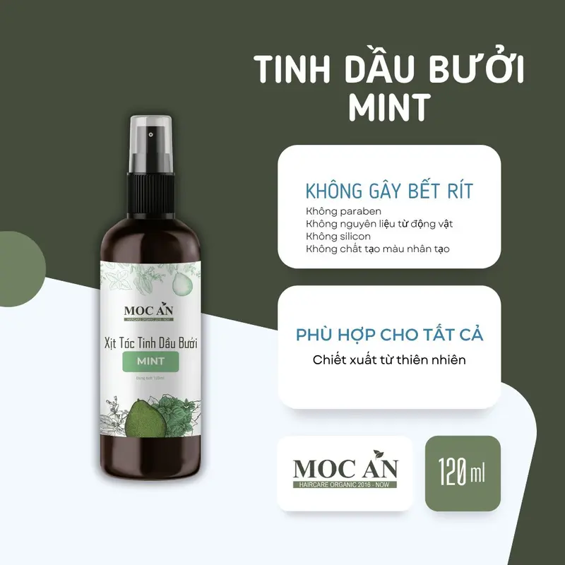 X5BMI120 - Combo 5 Chai Xịt Tinh Dầu Vỏ Bưởi Da Xanh & Tinh Dầu Bạc Hà Mộc Ân Haircare 120ml Hỗ Trợ Giảm Rụng, Mọc Tóc Chăm Sóc Tóc 5