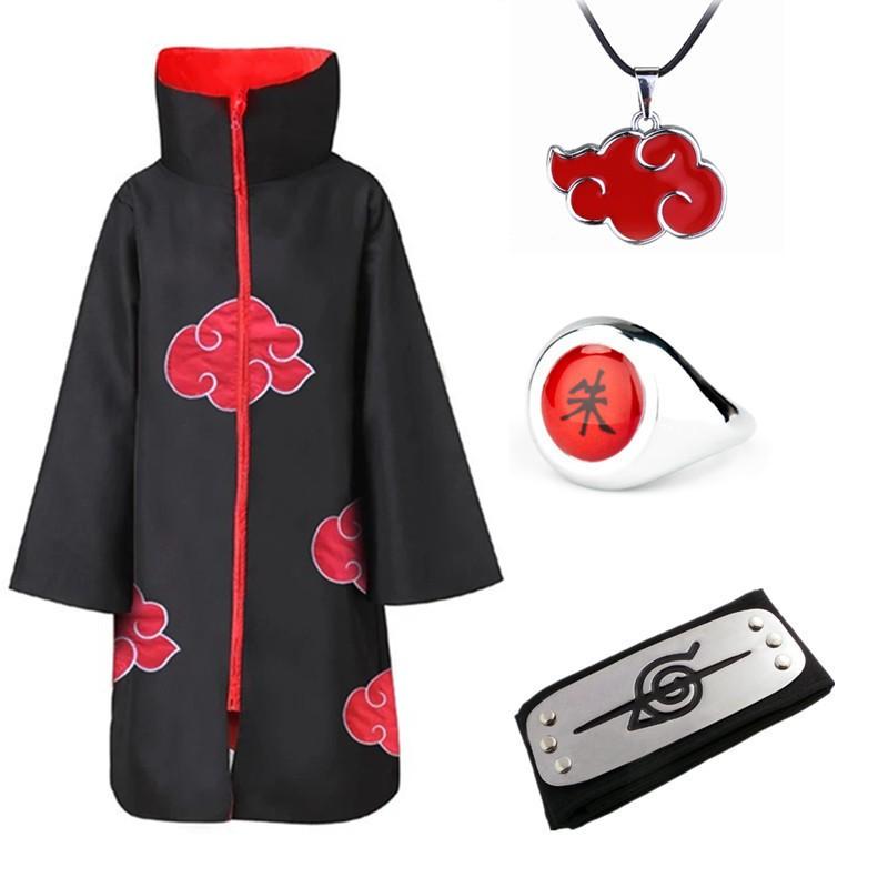 Áo khoác Akatsuki - Cosplay Uchiha Itachi trong Naruto kèm băng đeo trán nhẫn và vòng cổ hóa trang cho trẻ em, người lớn 1